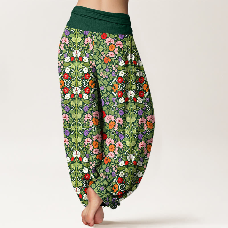 Botanical Cotton Elastic Waist Meditation Harem Pants