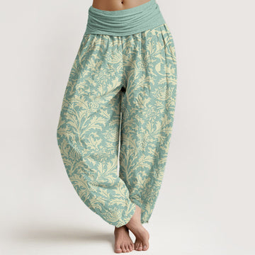 Botanical Cotton Pleated Waist Meditation Harem Pants