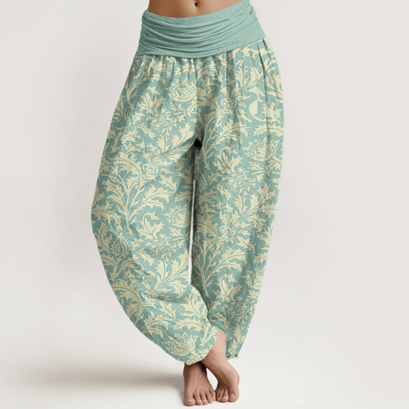 Botanical Cotton Pleated Waist Meditation Harem Pants