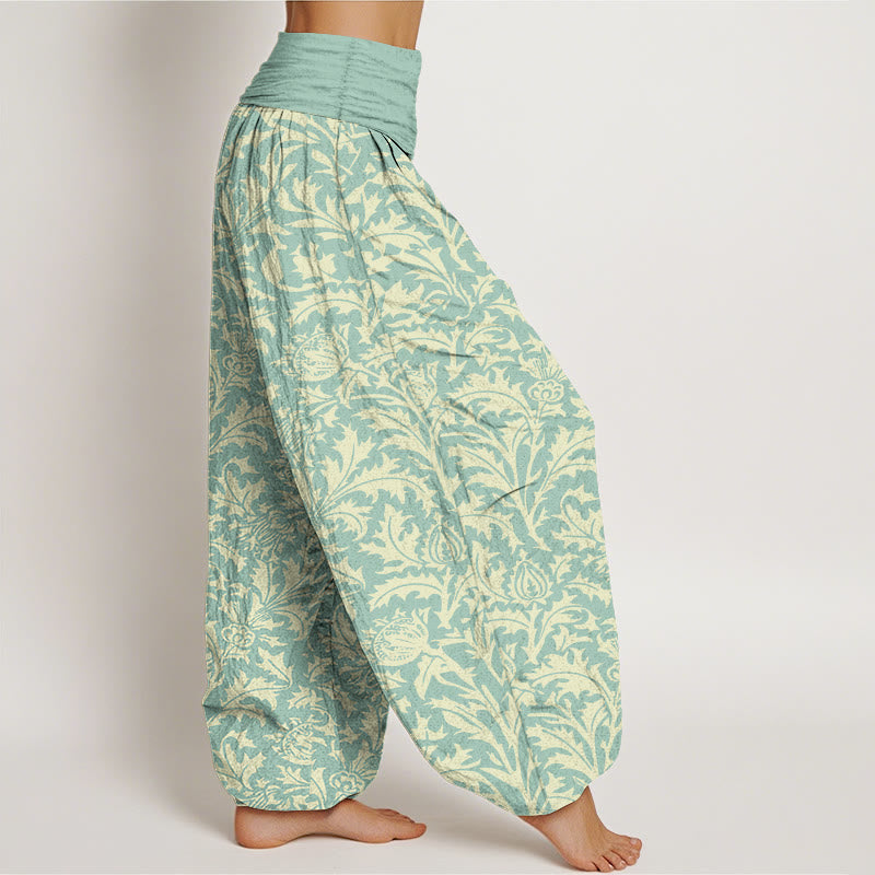 Botanical Cotton Pleated Waist Meditation Harem Pants