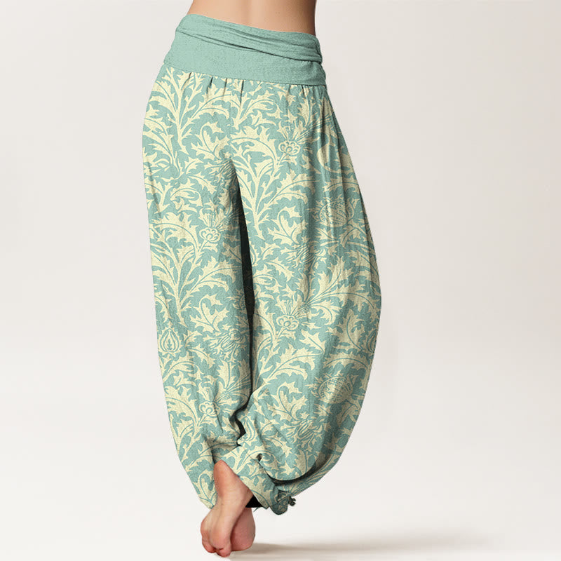 Botanical Cotton Pleated Waist Meditation Harem Pants