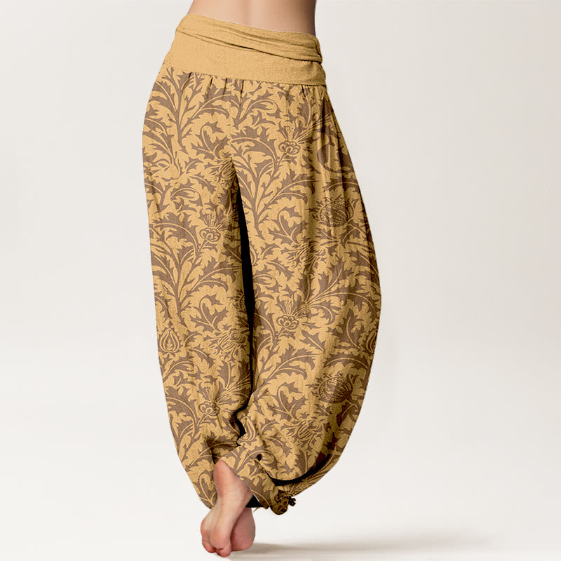 Botanical Cotton Pleated Waist Meditation Harem Pants