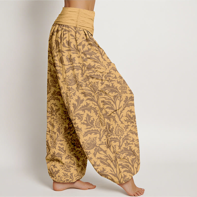 Botanical Cotton Pleated Waist Meditation Harem Pants