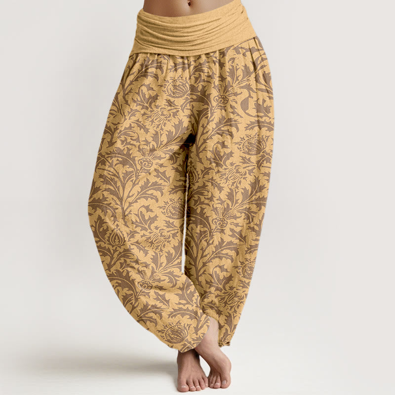Botanical Cotton Pleated Waist Meditation Harem Pants