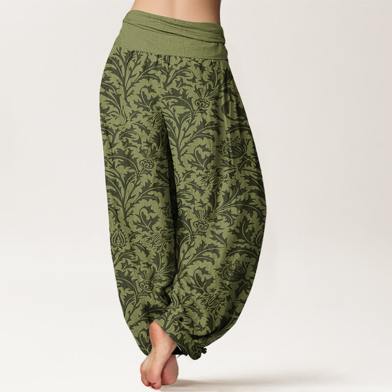 Botanical Cotton Pleated Waist Meditation Harem Pants