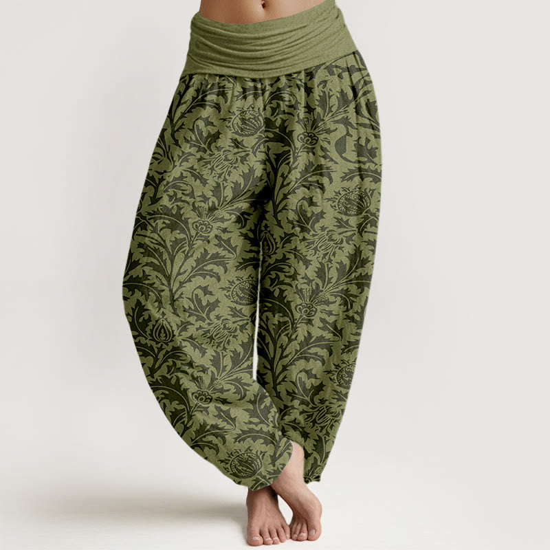 Botanical Cotton Pleated Waist Meditation Harem Pants