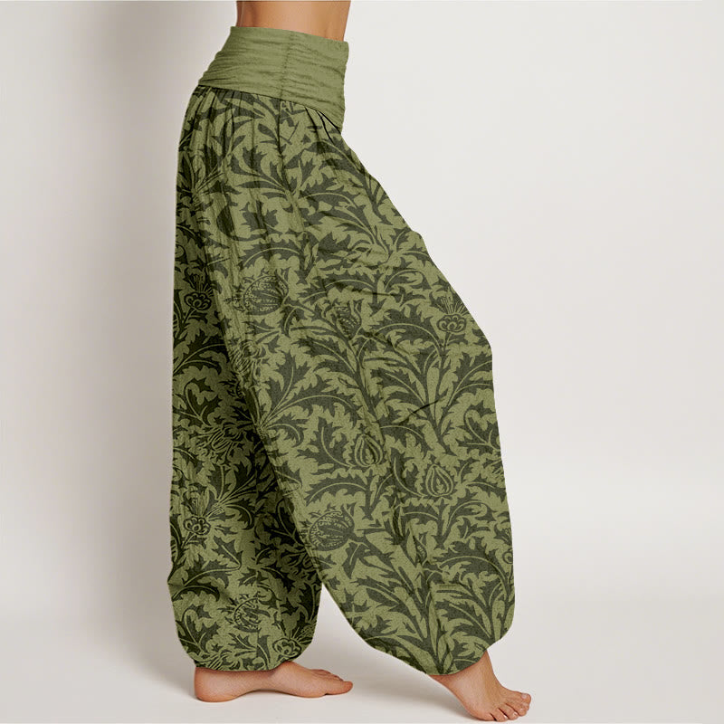 Botanical Cotton Pleated Waist Meditation Harem Pants