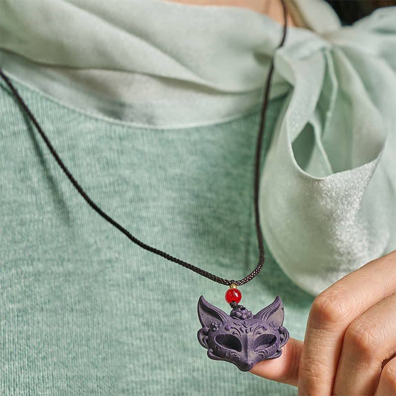 Fox Mask Butterfly Taotie Peace Buckle Fortune Necklace Pendant