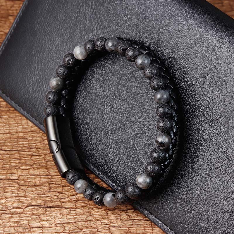Lava Stone and Titanium Steel Leather Anchor Bracelet