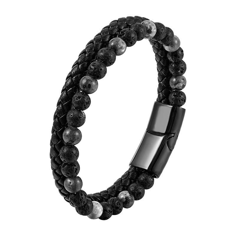 Lava Stone and Titanium Steel Leather Anchor Bracelet