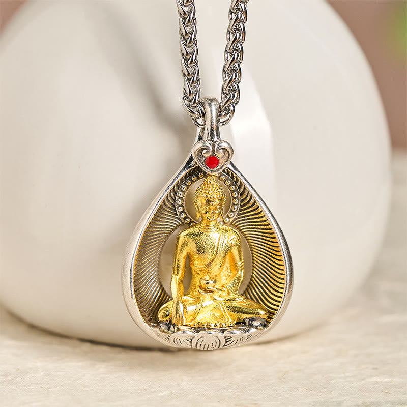 Green Tara Shakyamuni Buddha Copper Plated Silver Curb Chain Luck Pendant Necklace