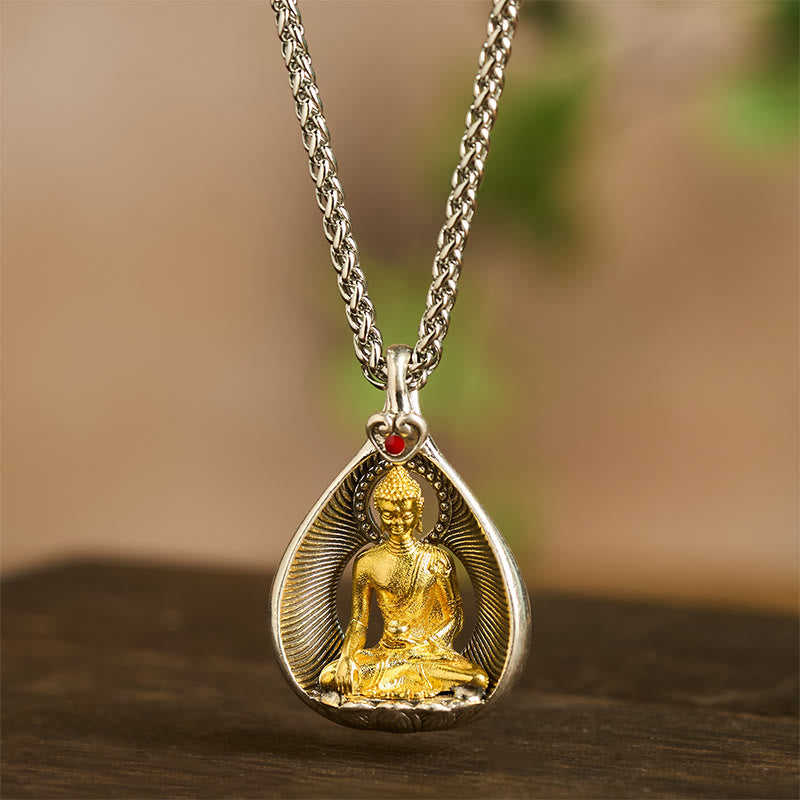 Green Tara Shakyamuni Buddha Copper Plated Silver Curb Chain Luck Pendant Necklace
