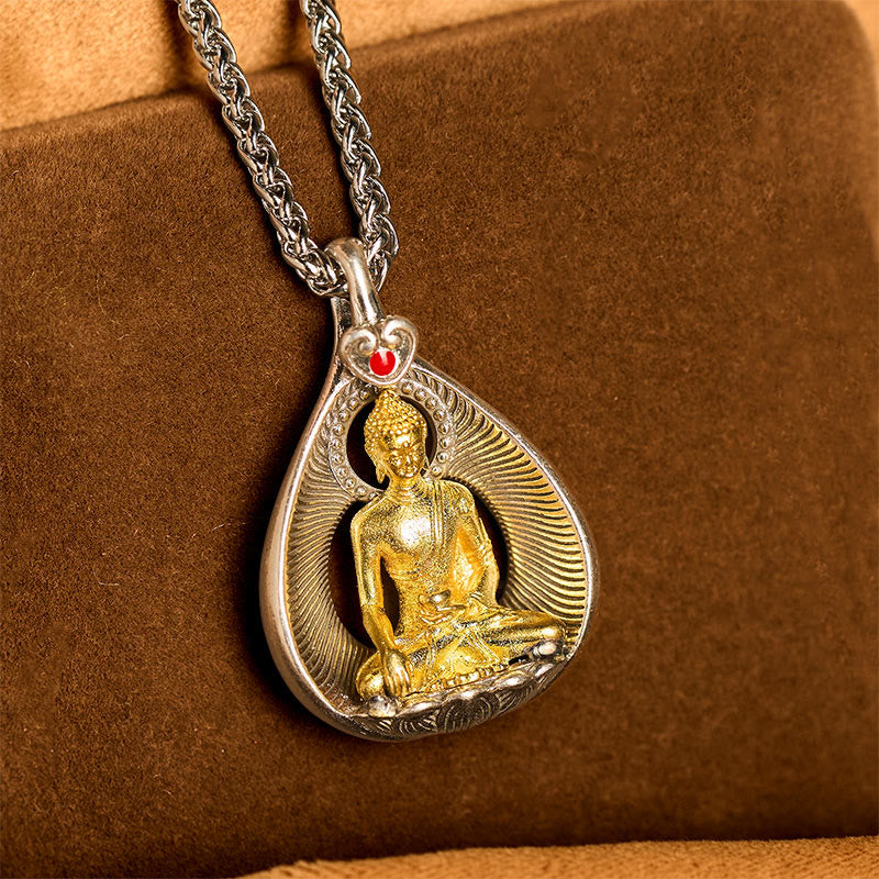 Green Tara Shakyamuni Buddha Copper Plated Silver Curb Chain Luck Pendant Necklace