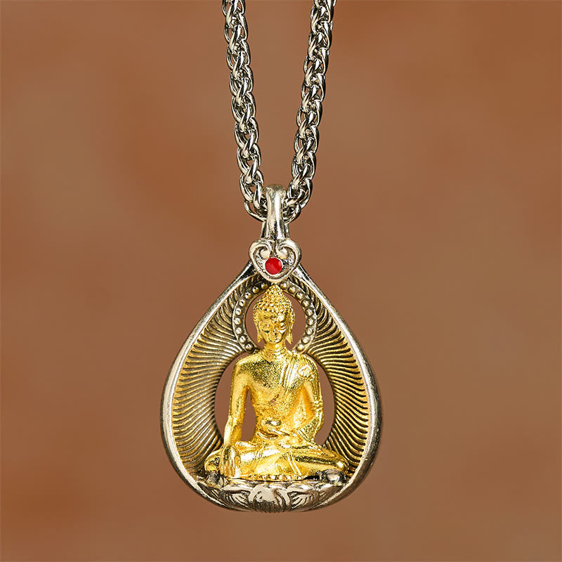 Green Tara Shakyamuni Buddha Copper Plated Silver Curb Chain Luck Pendant Necklace