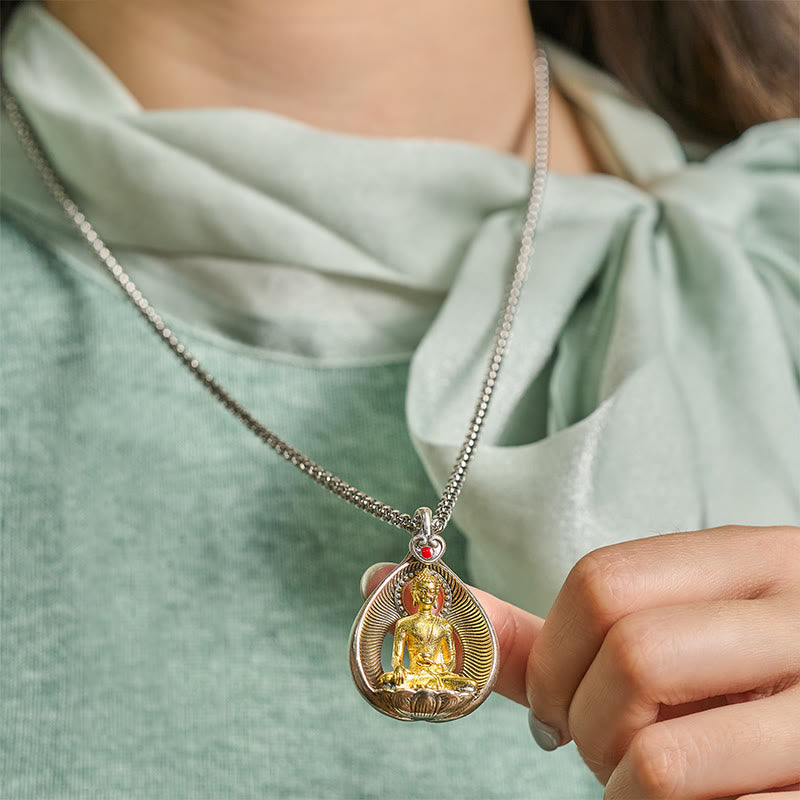 Green Tara Shakyamuni Buddha Copper Plated Silver Curb Chain Luck Pendant Necklace