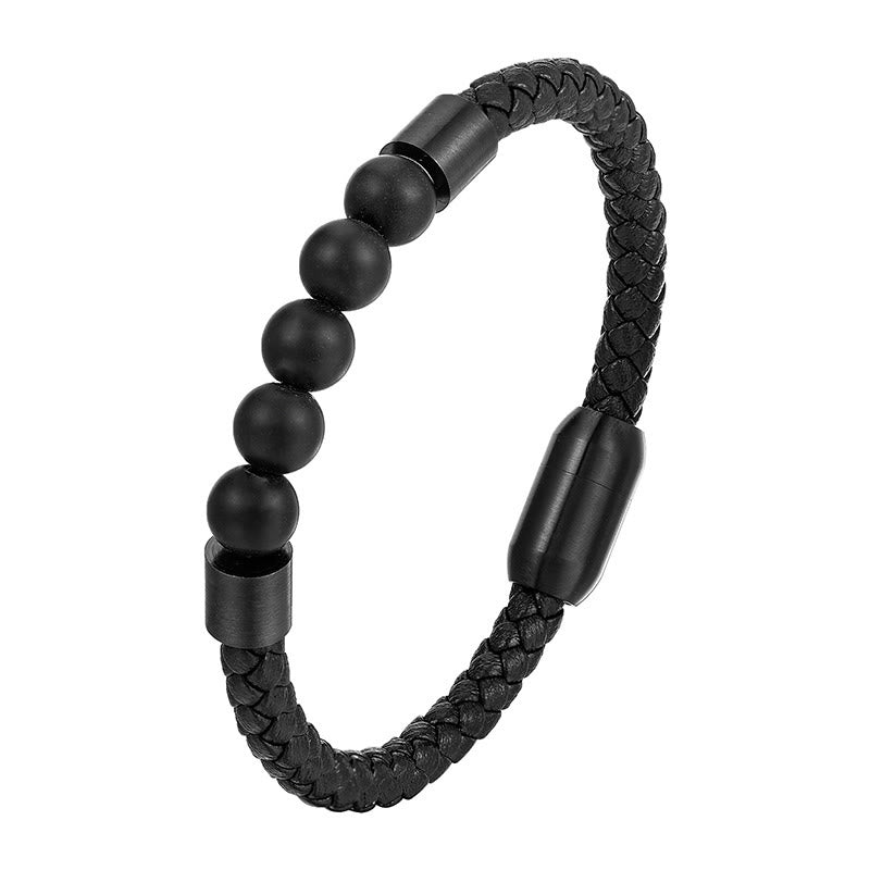 Modern Titanium Steel & Leather Energy Bracelet with Stone Options