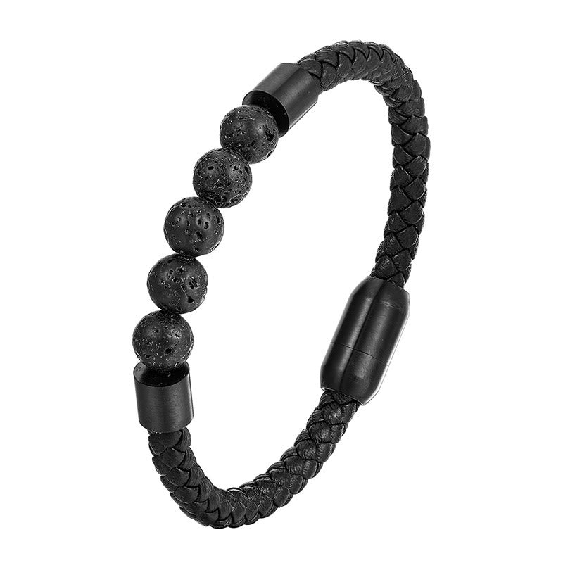 Modern Titanium Steel & Leather Energy Bracelet with Stone Options