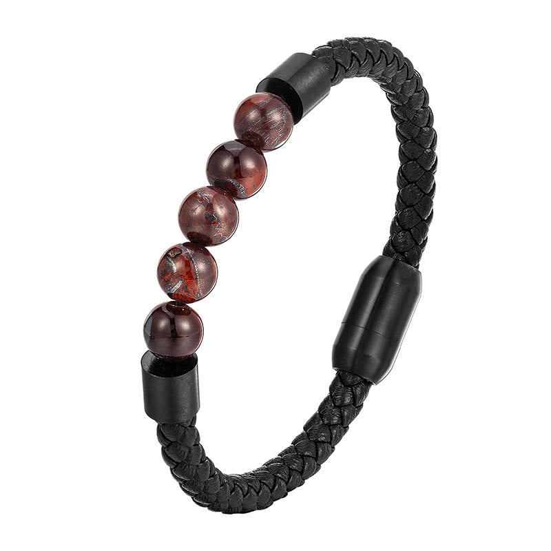 Modern Titanium Steel & Leather Energy Bracelet with Stone Options
