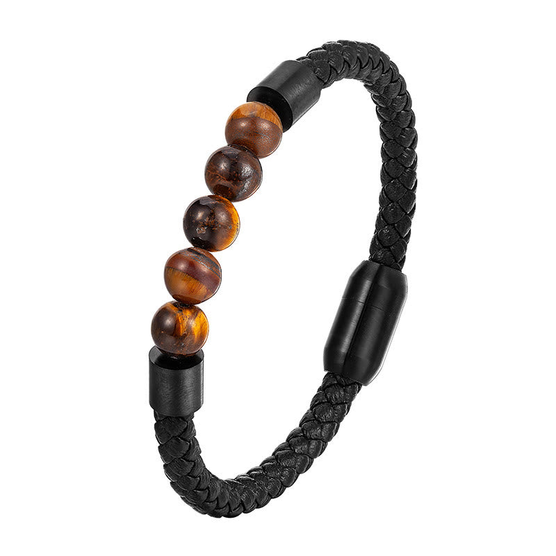 Modern Titanium Steel & Leather Energy Bracelet with Stone Options