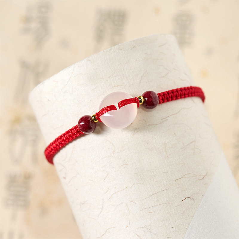 White & Red Agate Ping An Kou Peace Buckle Red String Knot Bracelet