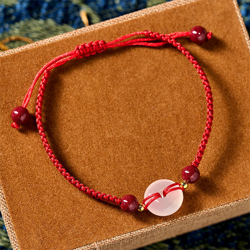 White & Red Agate Ping An Kou Peace Buckle Red String Knot Bracelet