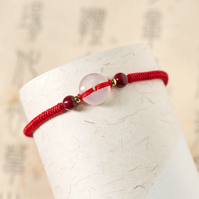 White & Red Agate Ping An Kou Peace Buckle Red String Knot Bracelet