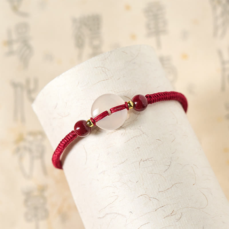White & Red Agate Ping An Kou Peace Buckle Red String Knot Bracelet