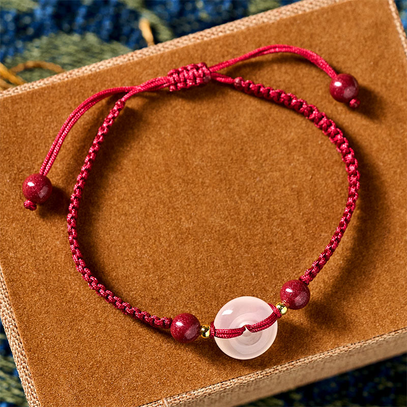 White & Red Agate Ping An Kou Peace Buckle Red String Knot Bracelet