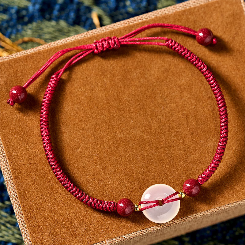 White & Red Agate Ping An Kou Peace Buckle Red String Knot Bracelet