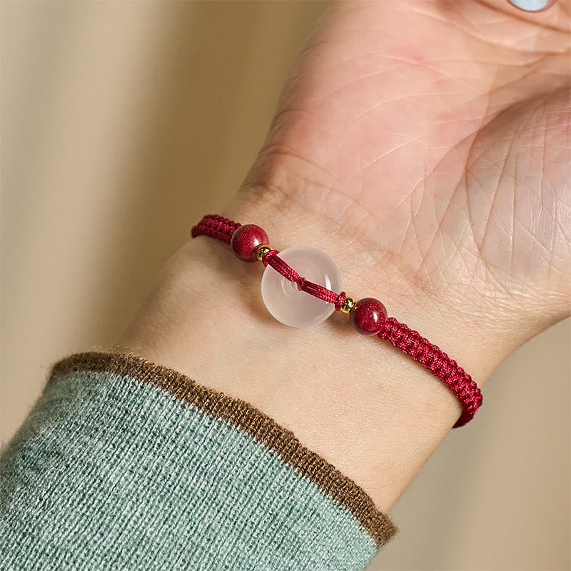 White & Red Agate Ping An Kou Peace Buckle Red String Knot Bracelet
