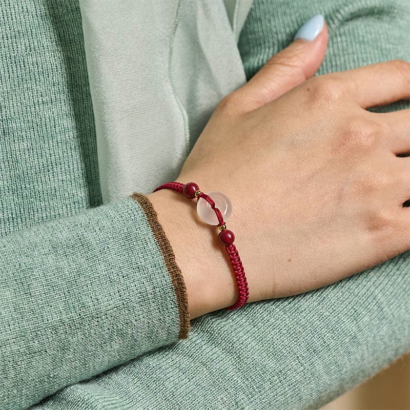 White & Red Agate Ping An Kou Peace Buckle Red String Knot Bracelet