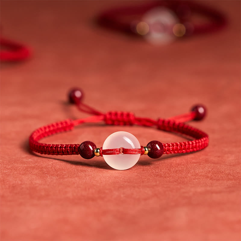 White & Red Agate Ping An Kou Peace Buckle Red String Knot Bracelet
