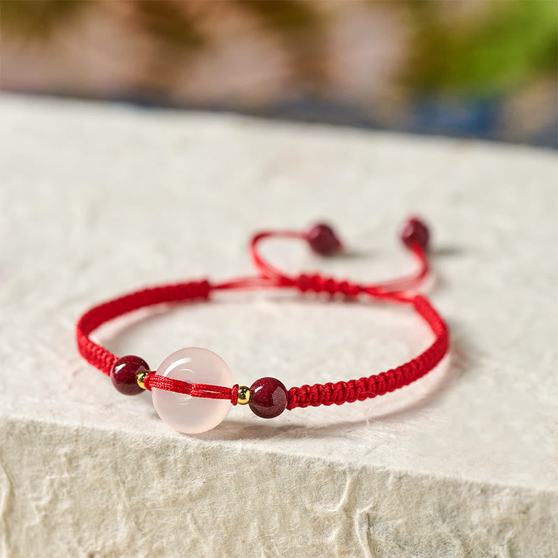 White & Red Agate Ping An Kou Peace Buckle Red String Knot Bracelet