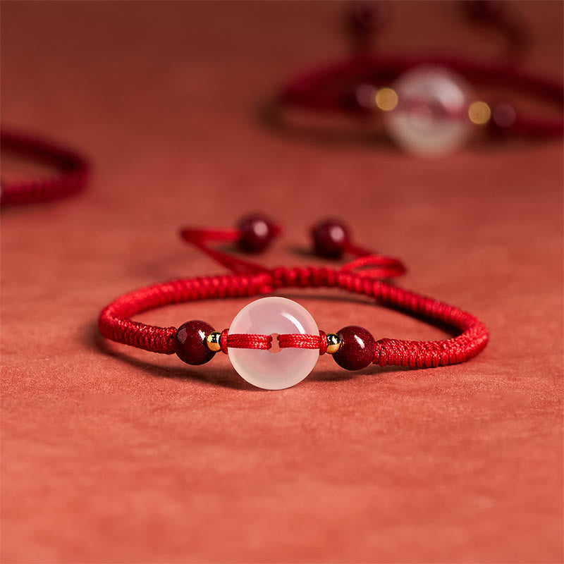White & Red Agate Ping An Kou Peace Buckle Red String Knot Bracelet