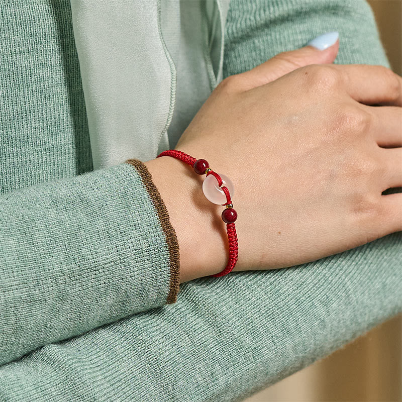 White & Red Agate Ping An Kou Peace Buckle Red String Knot Bracelet