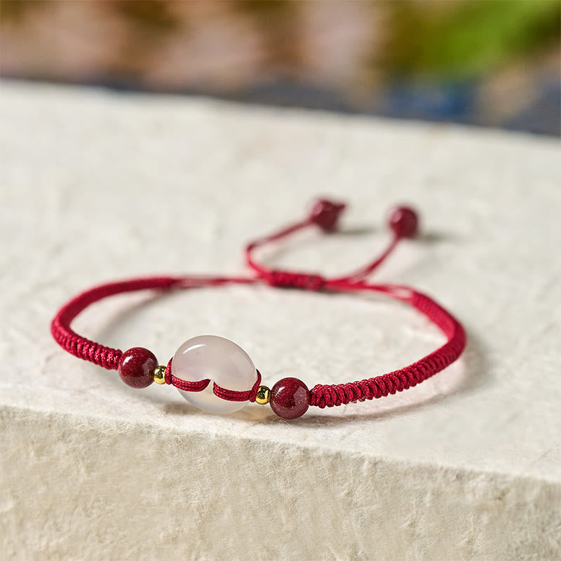 White & Red Agate Ping An Kou Peace Buckle Red String Knot Bracelet