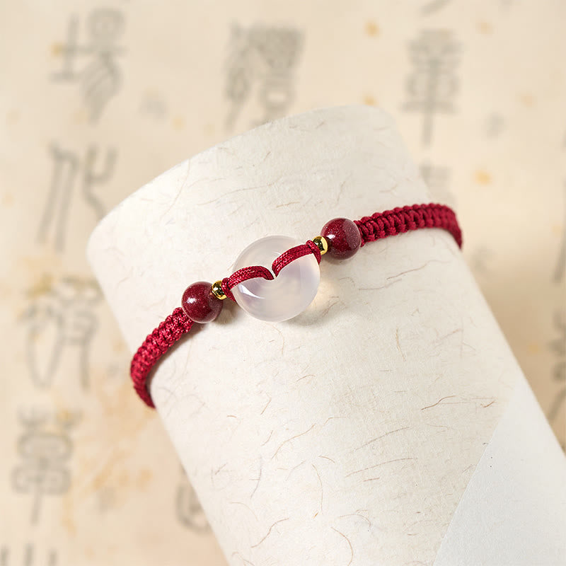 White & Red Agate Ping An Kou Peace Buckle Red String Knot Bracelet