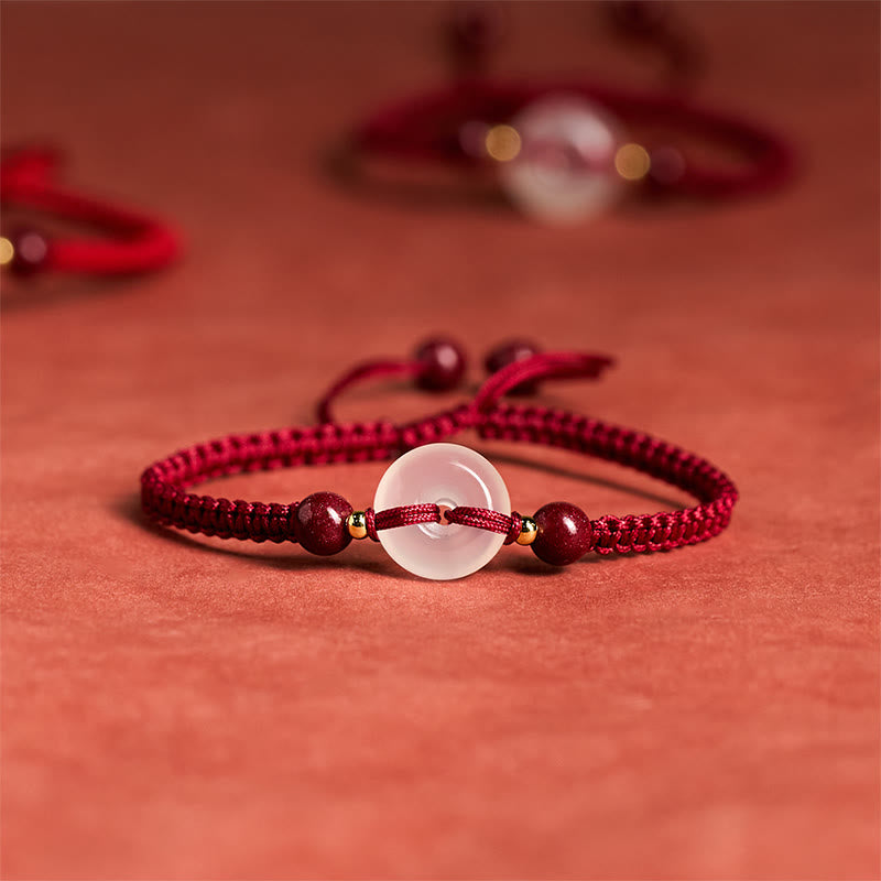 White & Red Agate Ping An Kou Peace Buckle Red String Knot Bracelet