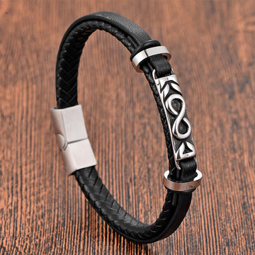 Titanium Steel Balance Multi-Layered Leather Figure-Eight Bracelet