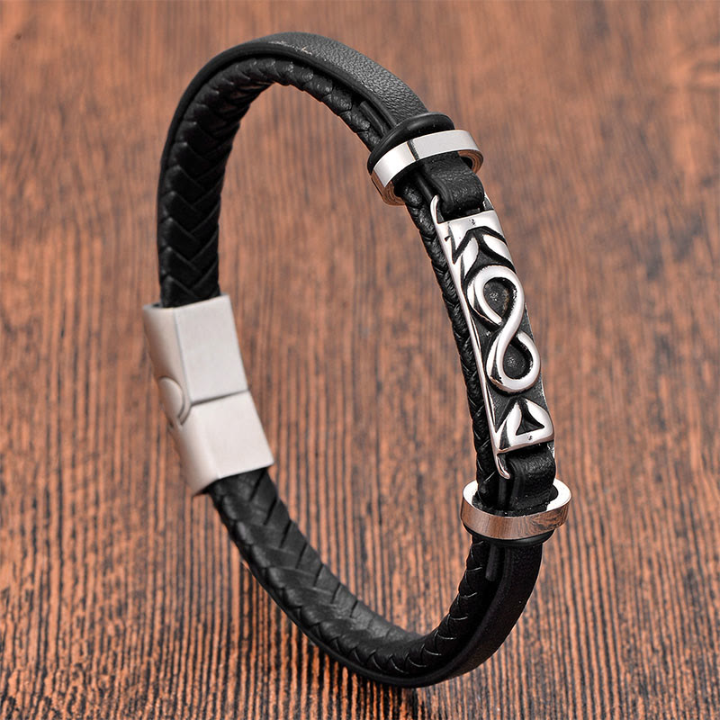 Titanium Steel Balance Multi-Layered Leather Figure-Eight Bracelet