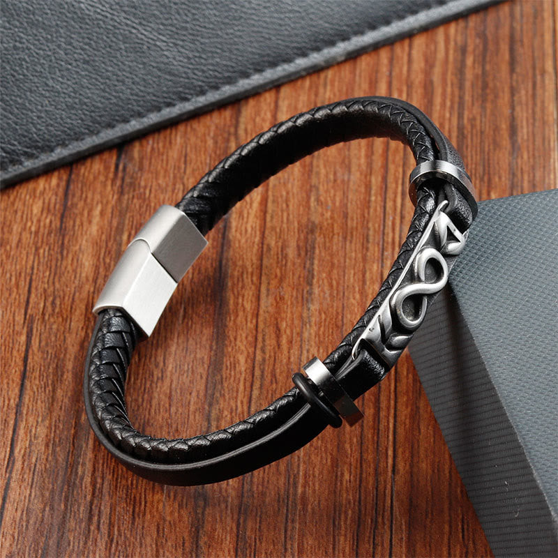 Titanium Steel Balance Multi-Layered Leather Figure-Eight Bracelet