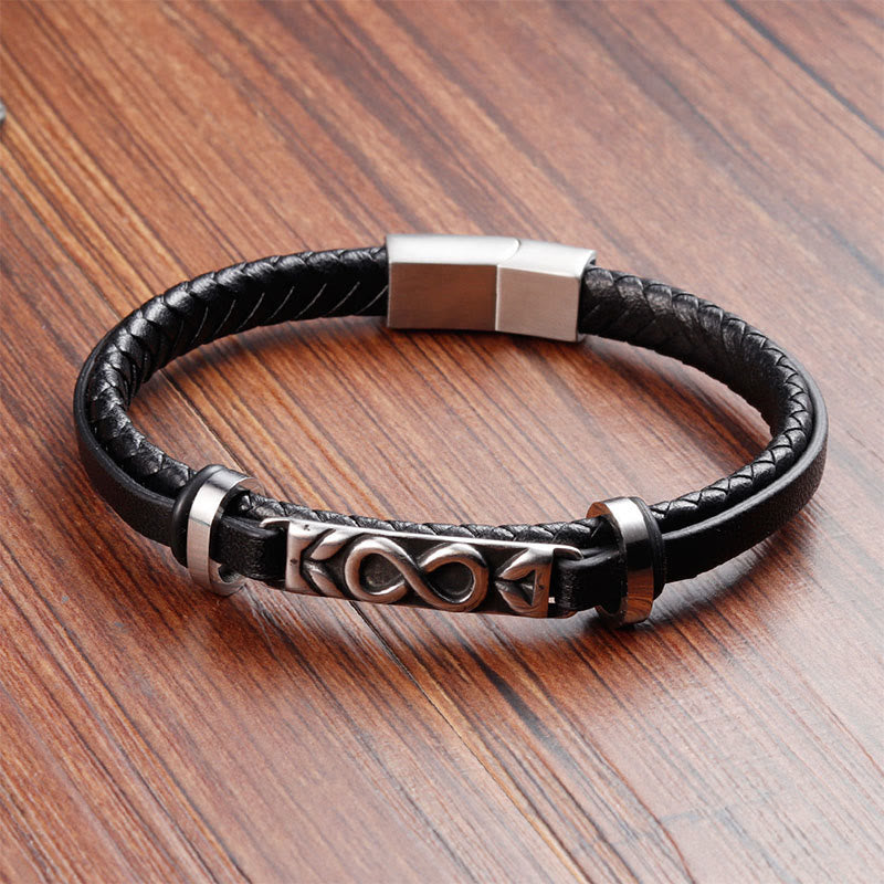 Titanium Steel Balance Multi-Layered Leather Figure-Eight Bracelet