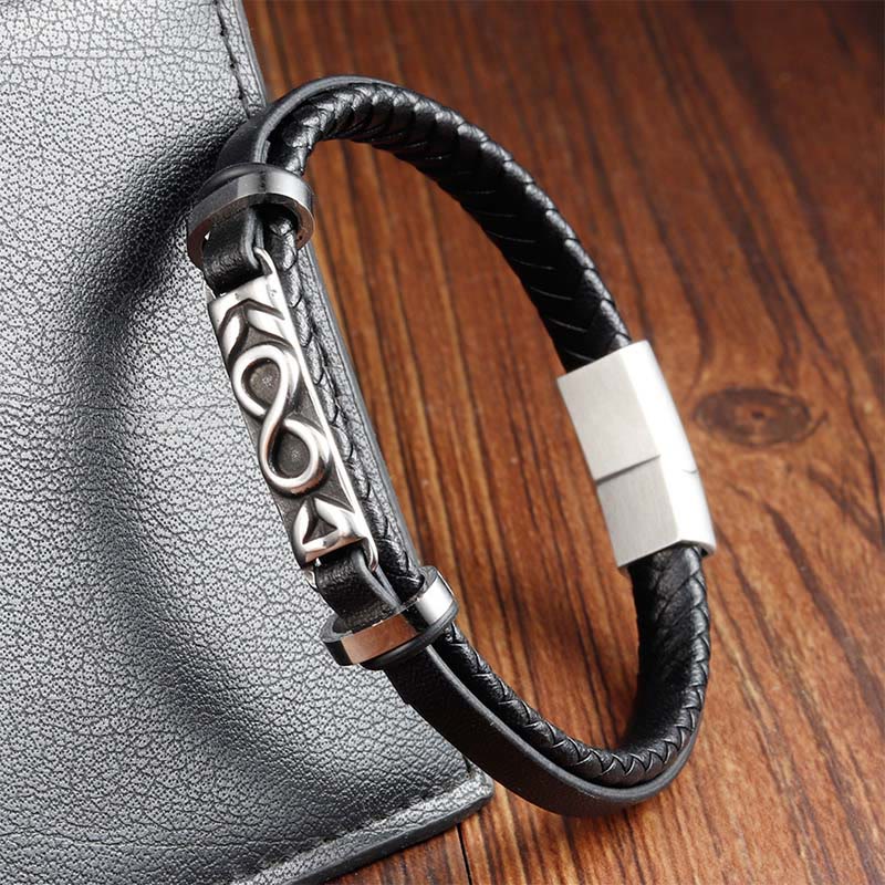 Titanium Steel Balance Multi-Layered Leather Figure-Eight Bracelet