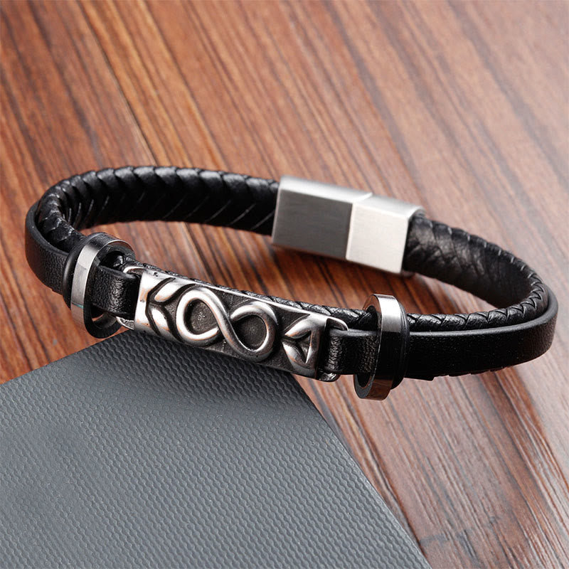 Titanium Steel Balance Multi-Layered Leather Figure-Eight Bracelet