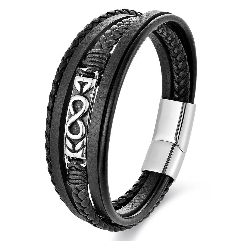 Titanium Steel Balance Multi-Layered Leather Figure-Eight Bracelet