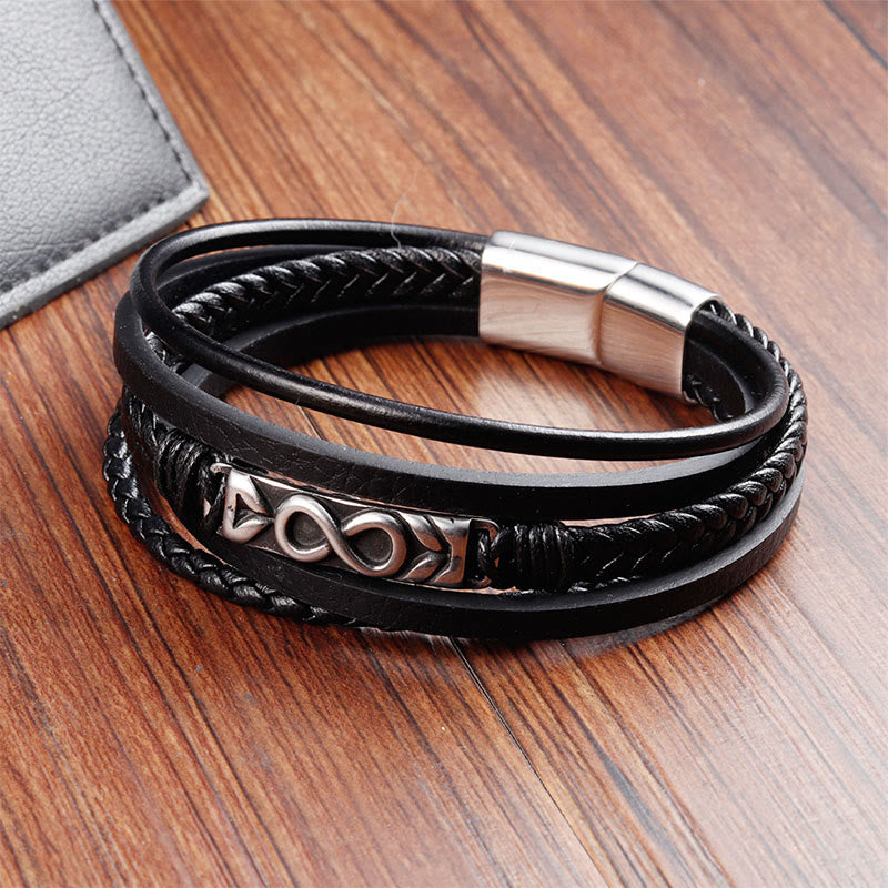 Titanium Steel Balance Multi-Layered Leather Figure-Eight Bracelet