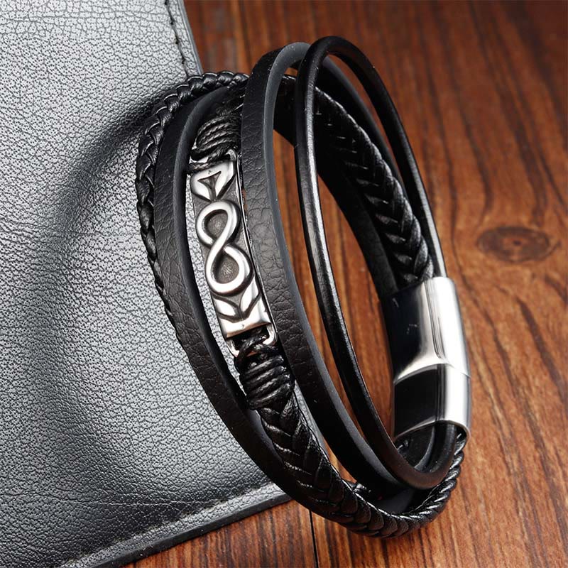 Titanium Steel Balance Multi-Layered Leather Figure-Eight Bracelet