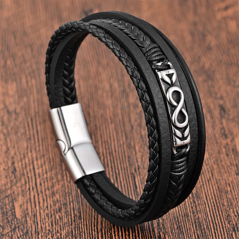 Titanium Steel Balance Multi-Layered Leather Figure-Eight Bracelet