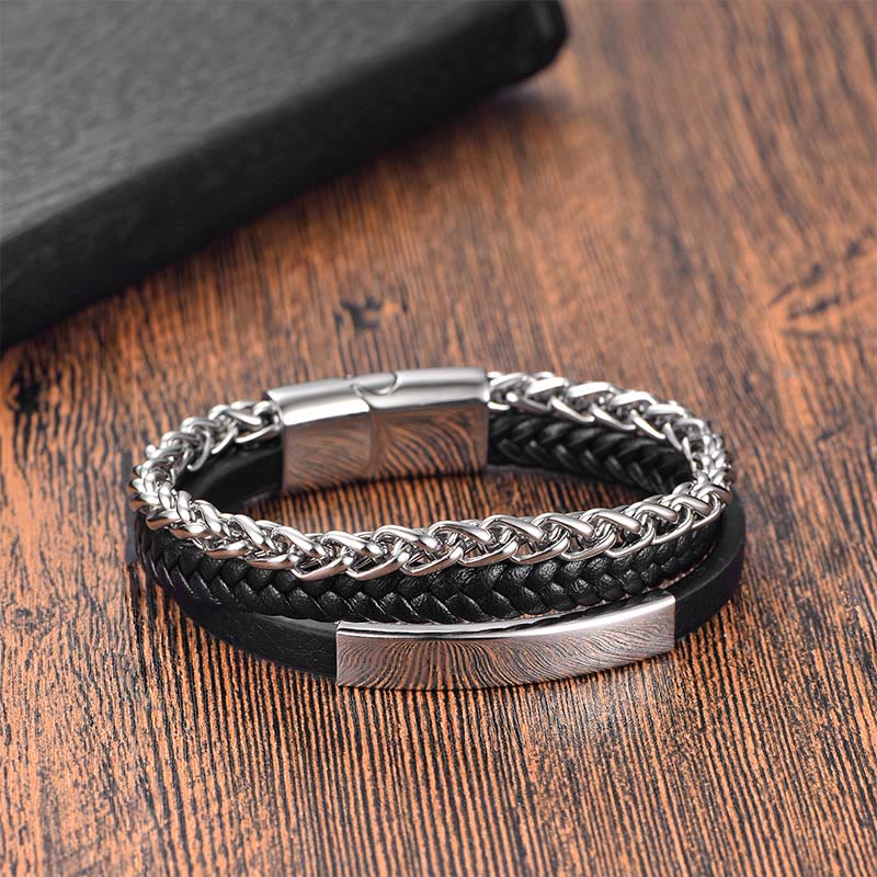 Titanium Steel Balance Calm Leather Woven Bracelet