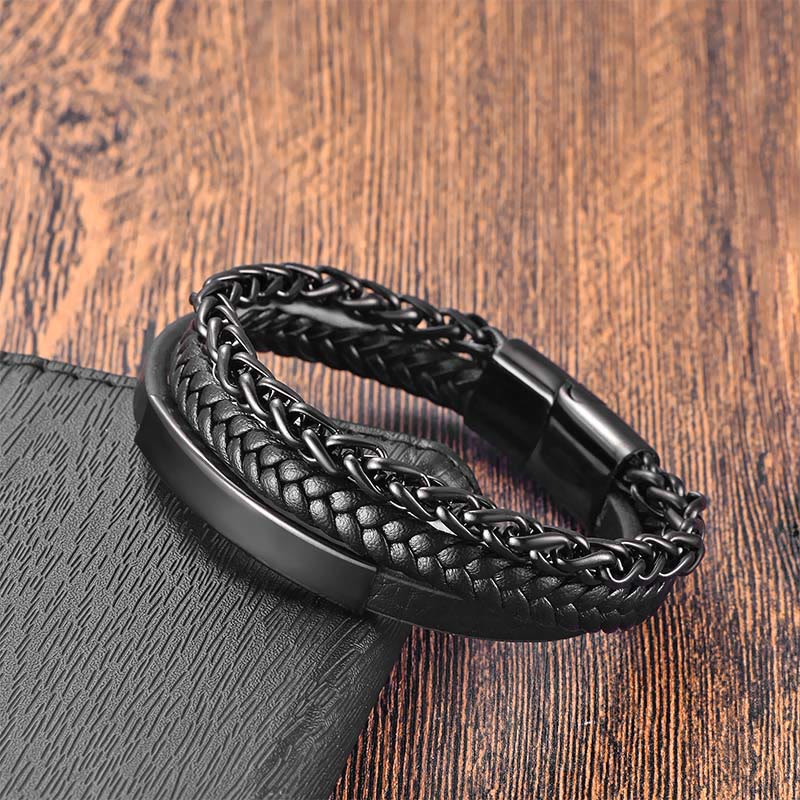 Titanium Steel Balance Calm Leather Woven Bracelet